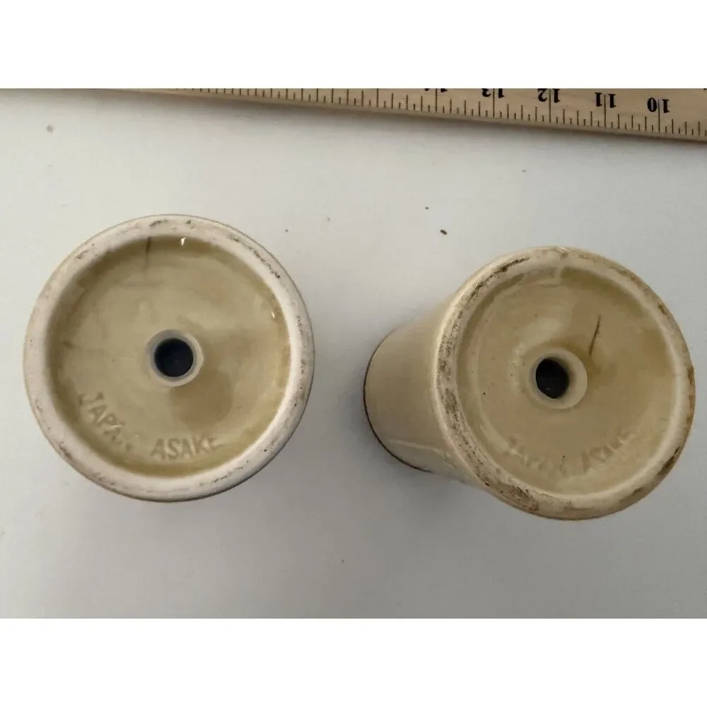 Vtg fine quality Japan Asake stoneware salt and pepper shakers with vegetable m
